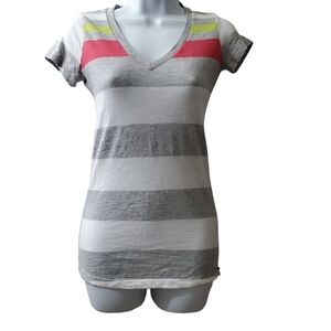 Garage Womens Bright Color Striped Vneck Shortsleeve Tee Shirt